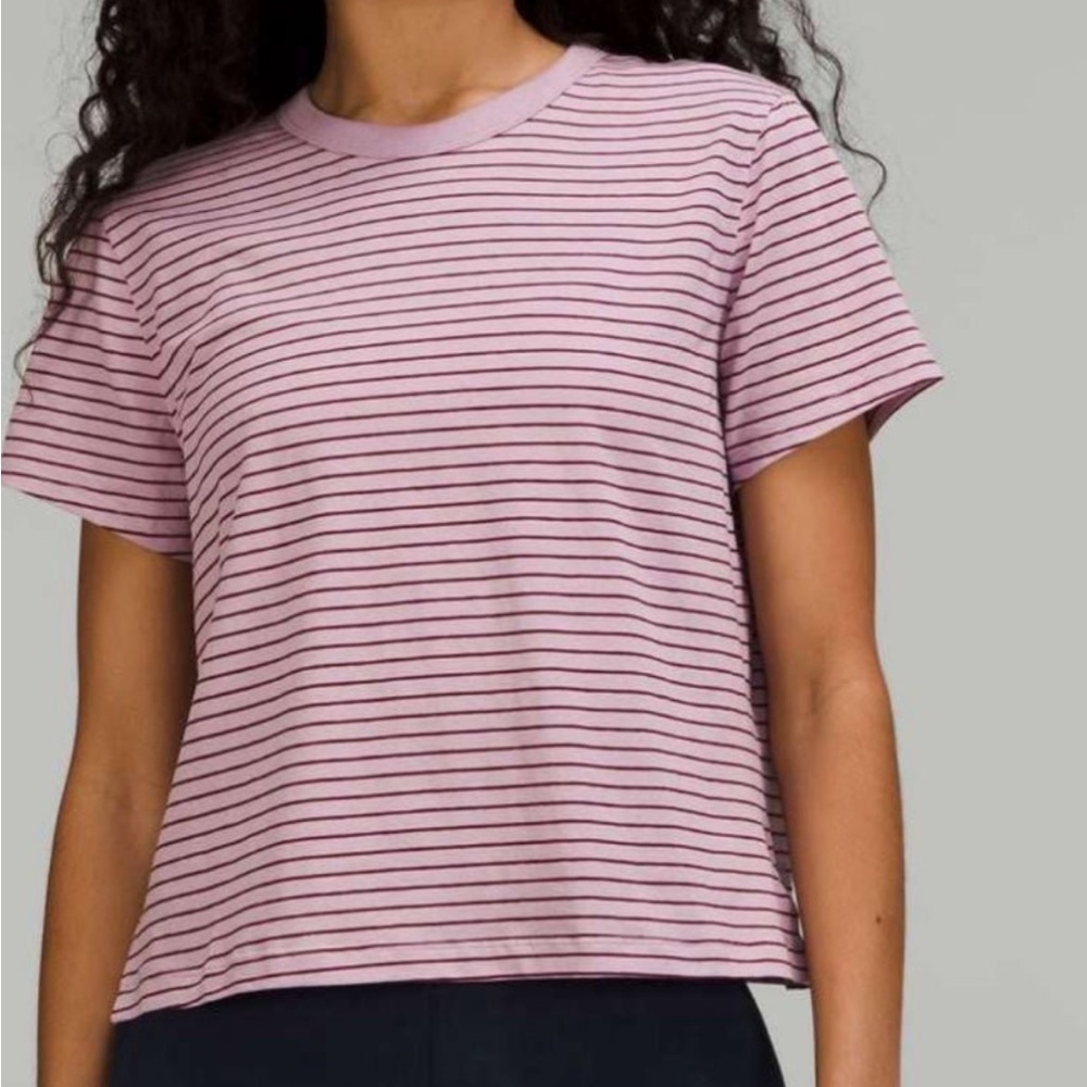 lululemon athletica Lavender and Dark Stripe Short Sleeve Tee